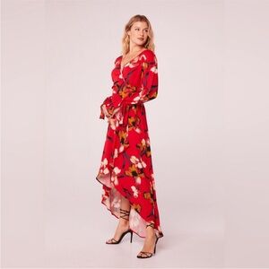 Vibrant Floral Wrap Dress in Red